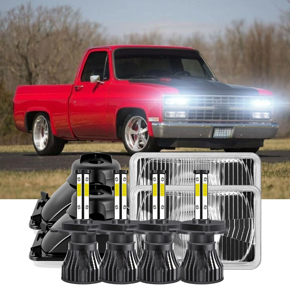 4PCS 4x6\" DRL LED Headlights For Chevy C10 1981 1982 1983 1984 1985 1986 Trucks