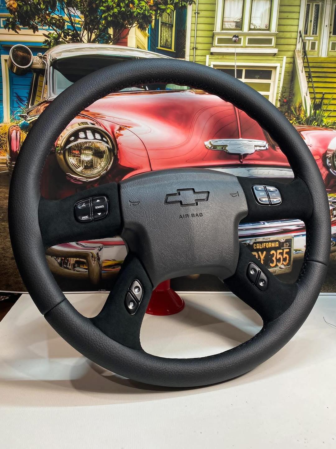 Modern Black Leather/Alcantara Steering Wheel (NBS Style) - Upgrade for OBS/GMT800 Trucks